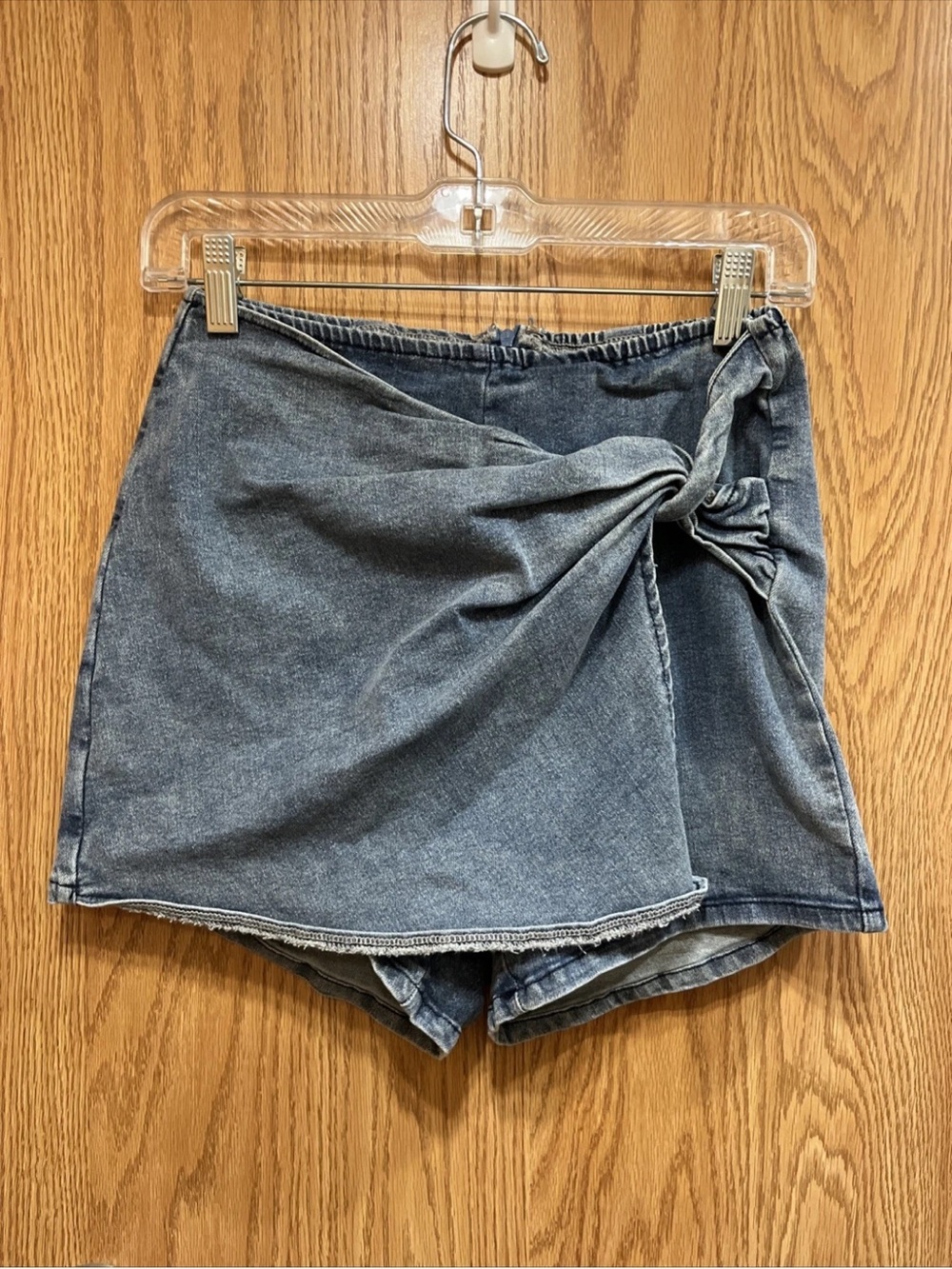 SHEIN Washed Blue Knot-Front Denim Skort